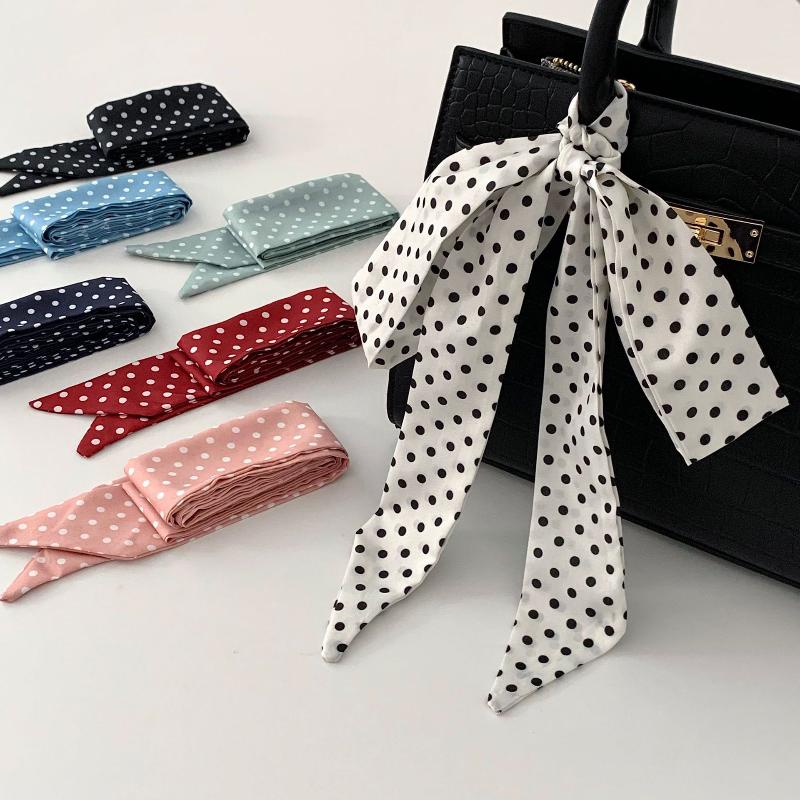 Fashion Polka Dot Silk Scarf Versatile Headwear Hair Band Korean Style Luxury Silk Scarf Belt Package Hanging Decor Accessories