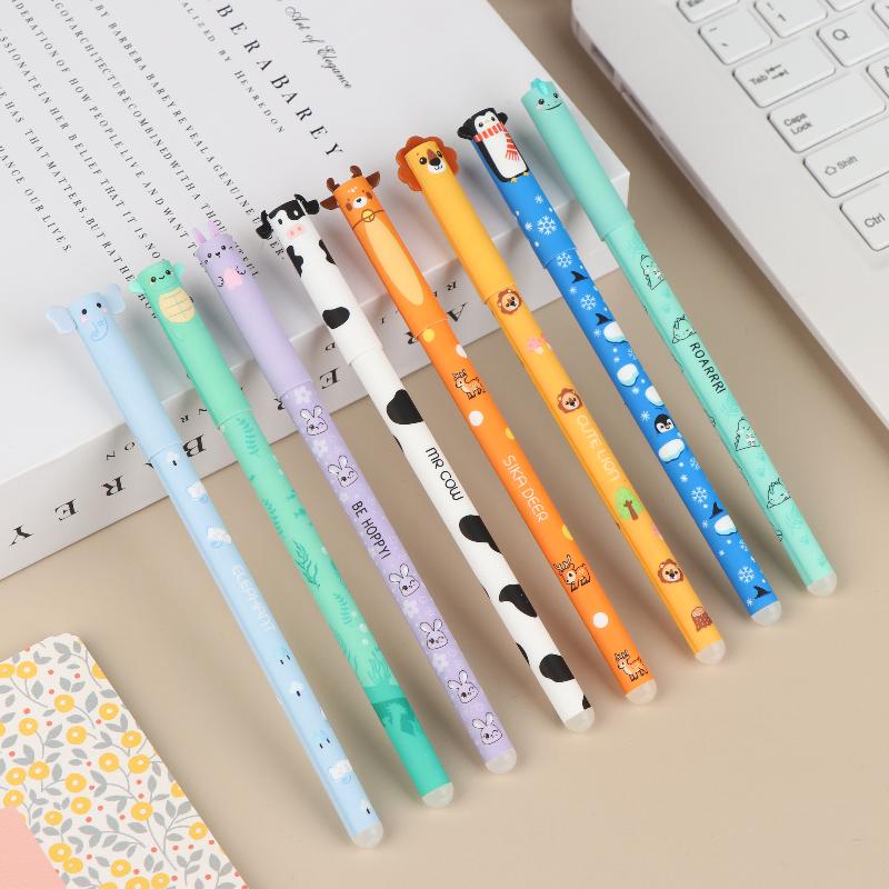 8Pcs Cartoon Animal Erasable Gel Pens 0.5Mm Colorful Ink Ballpoint Pens Smooth Writing For Office School Stationery Supplies
