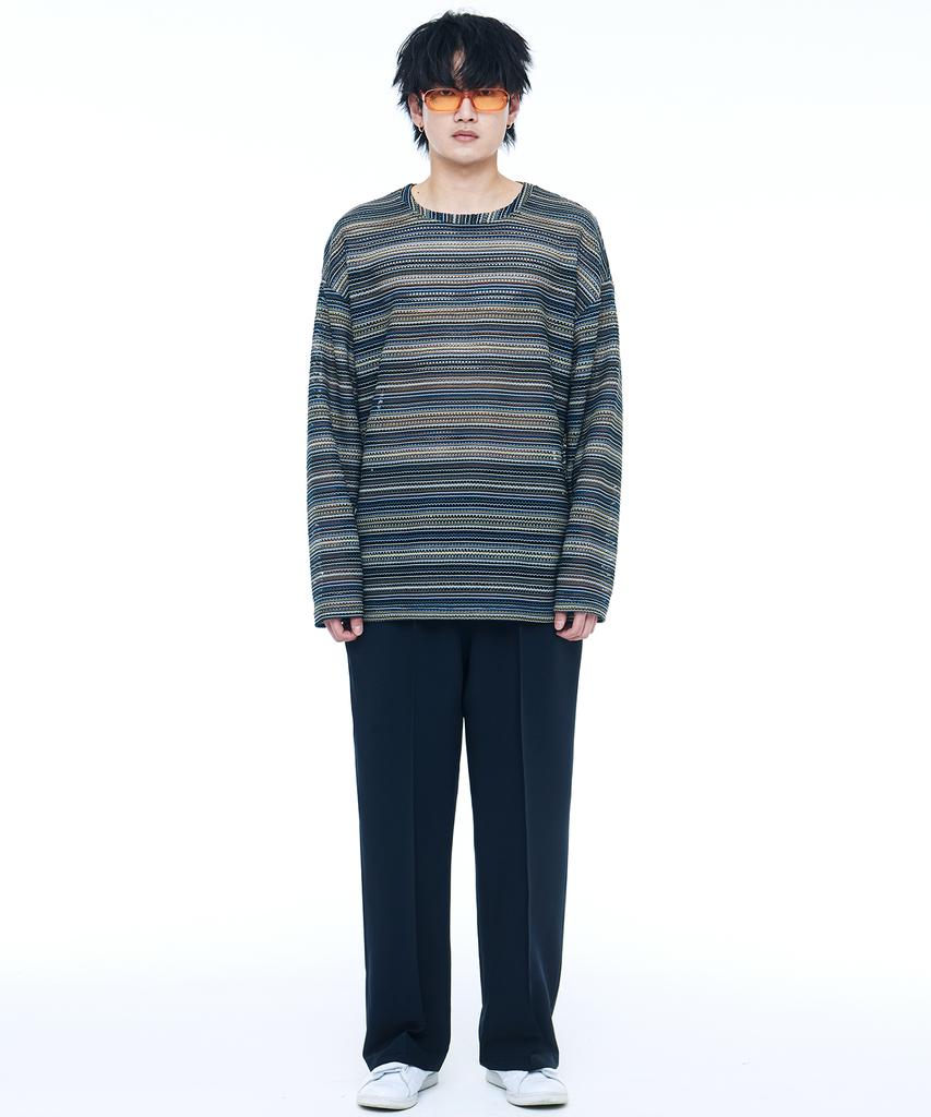 C WEAR BY THE GENIUS See-Through Craft Knit Pullover Blue