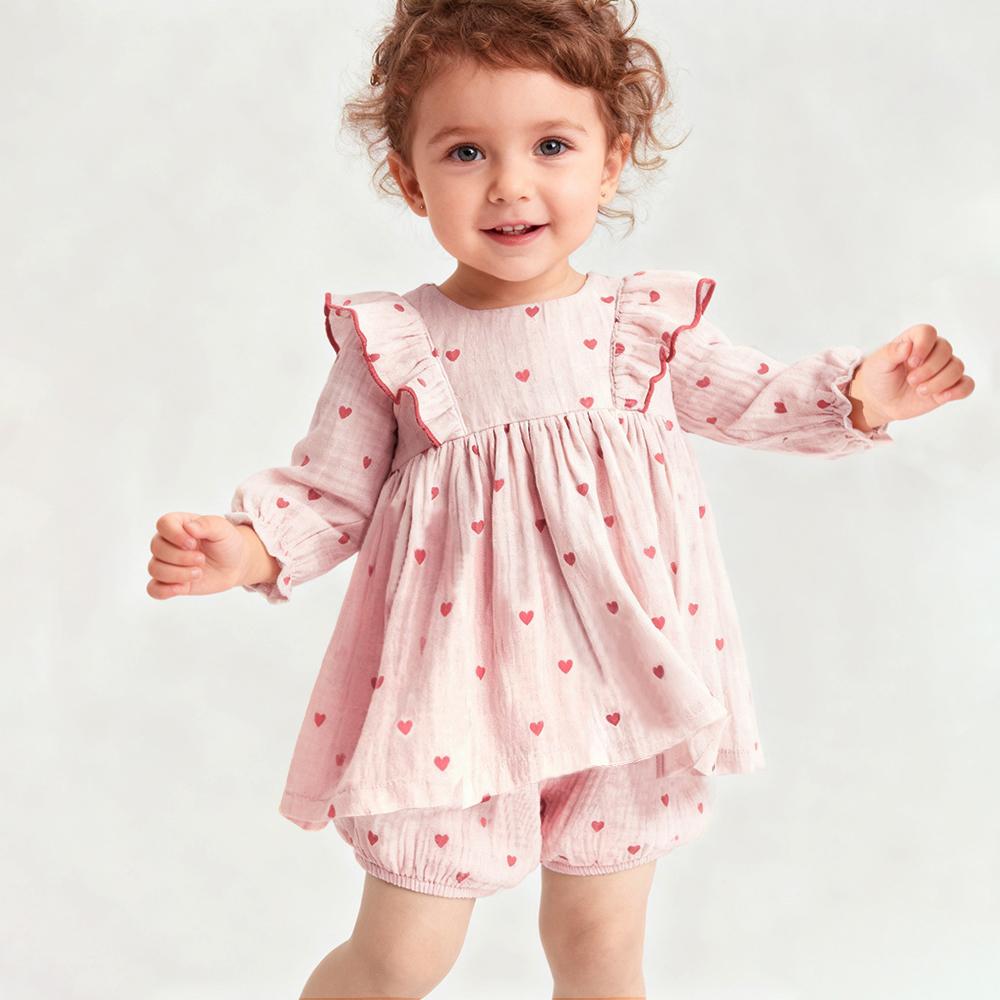 Carino Set Estivo per Bambina in Cotone Biologico Blusa + Pantaloncini Abbigliamento per Bambina Piccola
