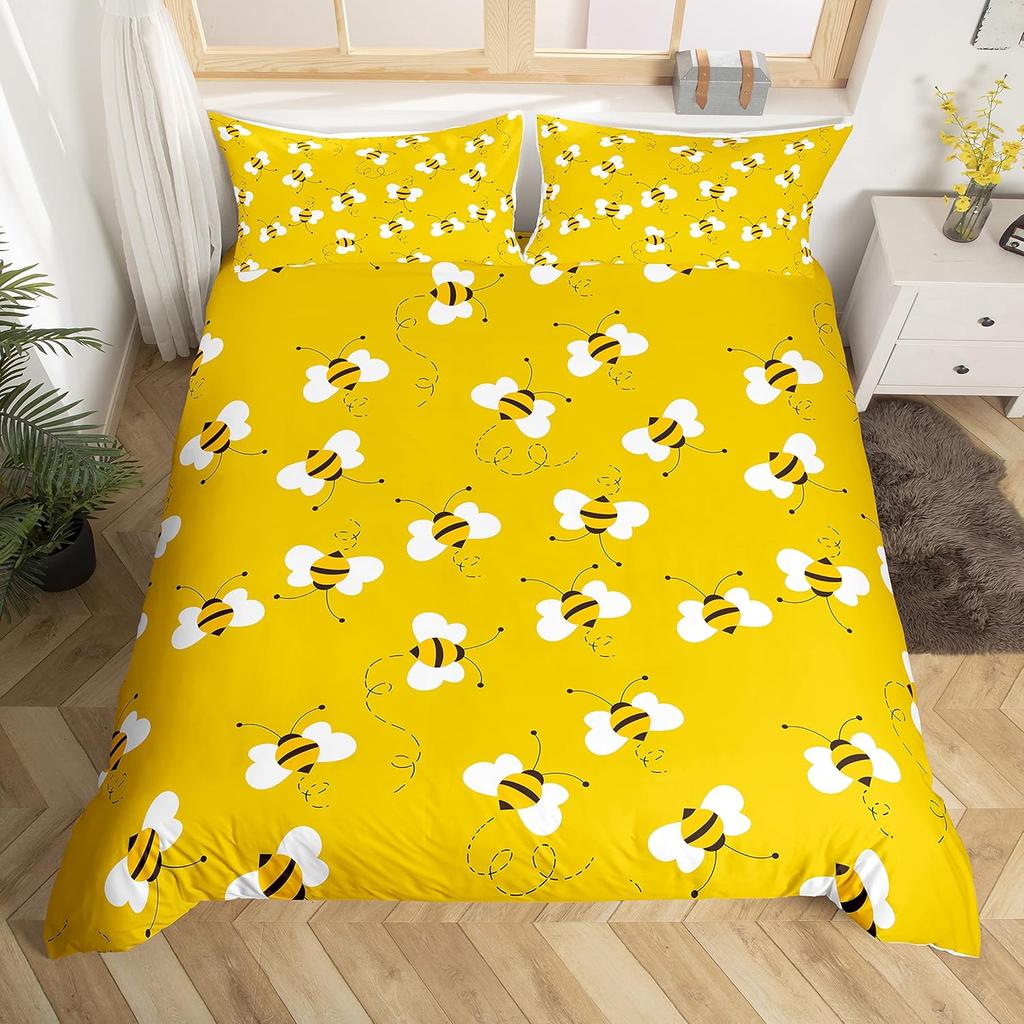 Bee Honeycomb Bedding Set Flying Wildlife Geometric Floral Duvet Cover Twin King Size Microfiber Hexagon Beehive Comforter Cover