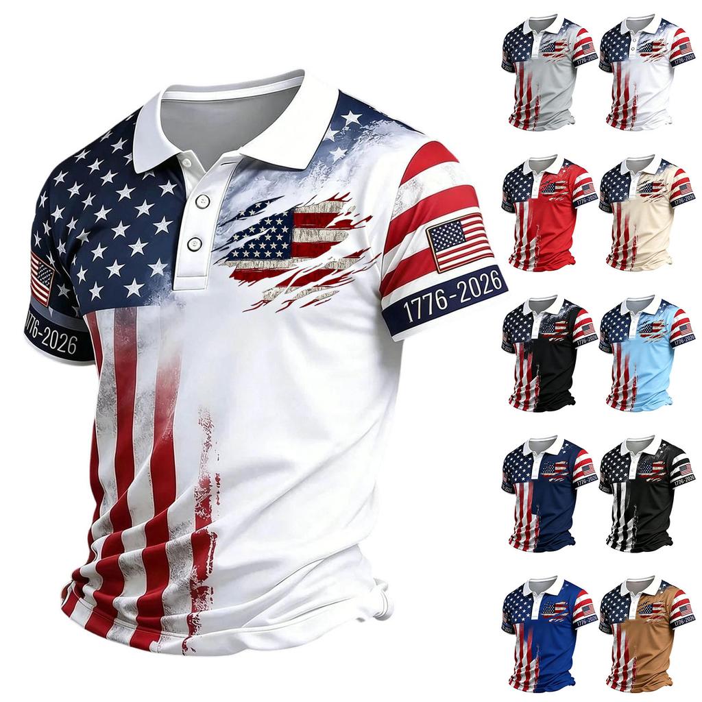 Men's Casual Quick Dry Mesh Golf Polo Shirt Short Sleeve Printed Button Down Lightweight Sportswear Top for Outdoor Activities