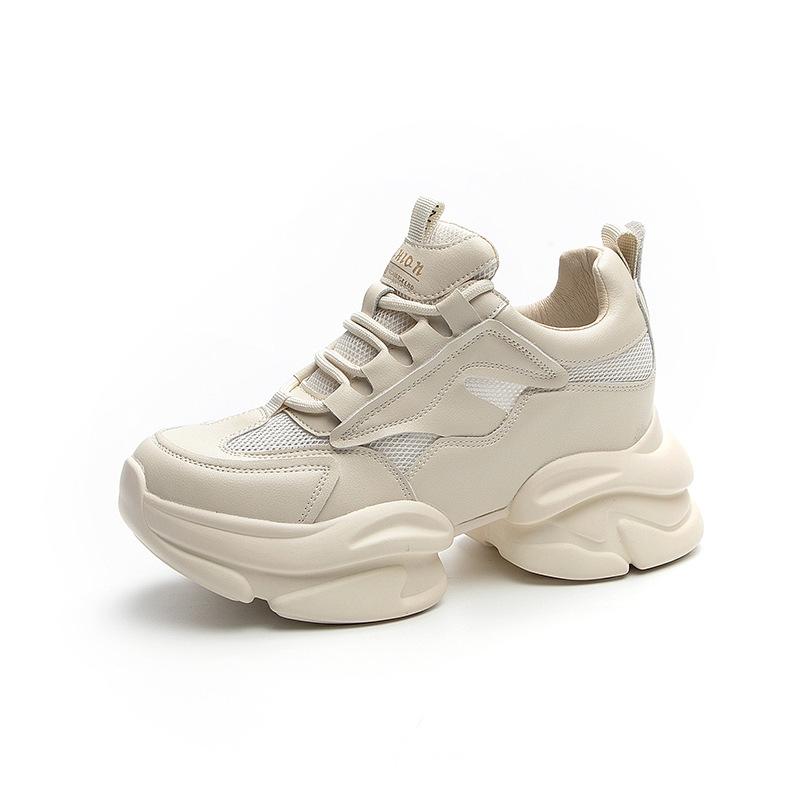 Trendige Dad-Schuhe mit dicker Sohle und Absatz, aus Leder, mit weicher Sohle, Sport- und Freizeit-Mesh, vielseitige Damenschuhe