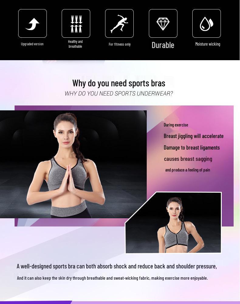 Classic Zip-Front Shockproof Sports Bra Plus Size Women's Yoga Vest