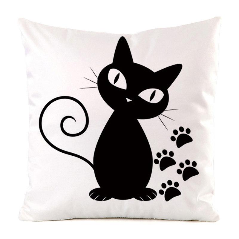Creative Cartoon Black Cat Digital Printing Short Plush Pillow Covers For Car Sofa Office Cushion Cover Home Goods 60X60Cm