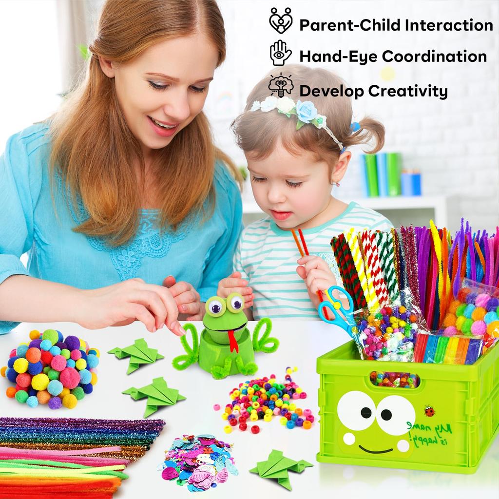 FUNZBO Kids Art & Craft Supplies - Toddler Craft Kit: Glue Stick, Pipe Cleaner, Ice Pop Stickers, Drawing Paper, Pom Poms & Googly Eyes. A Perfect