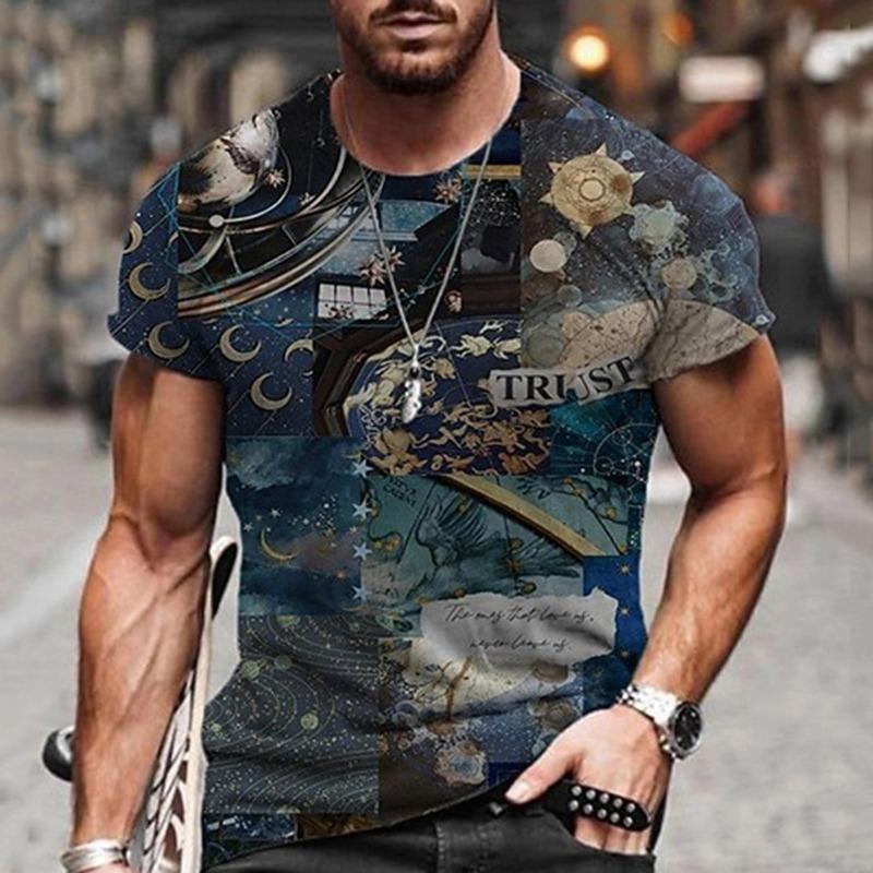 Fashionable men's personalized 3D printed T-shirt Harajuku street style summer round neck short sleeved quick drying loose top