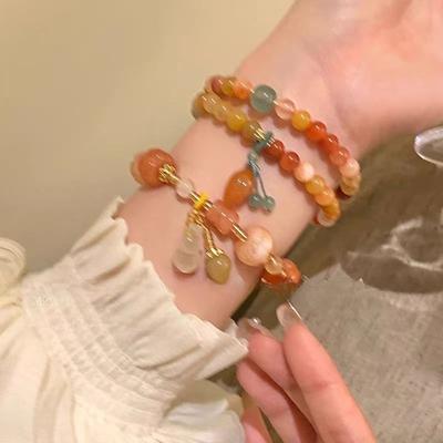 Chinese Handmade Pumpkin Bead Bracelet Anti-natural Stone Beaded Gourd Retro Bracelet Zen High-end Antique Jewelry