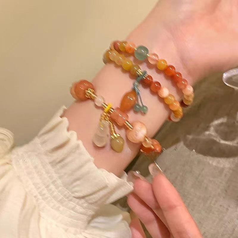 Chinese Handmade Pumpkin Bead Bracelet Anti-natural Stone Beaded Gourd Retro Bracelet Zen High-end Antique Jewelry