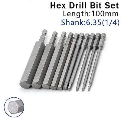 10 Stück 100mm Lang 1/4" Sechskantkopf Inbusschlüssel Bohrerbit Griff S2 Stahl Schraubendreherbits Metrische Inbusschraubendreherbits H2-H14