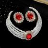 Exaggerated Geometric Full Diamond Neck Chain Stud Earrings Bridal Multi-layer Imitation Pearl Oval Large Crystal Necklace Set Women