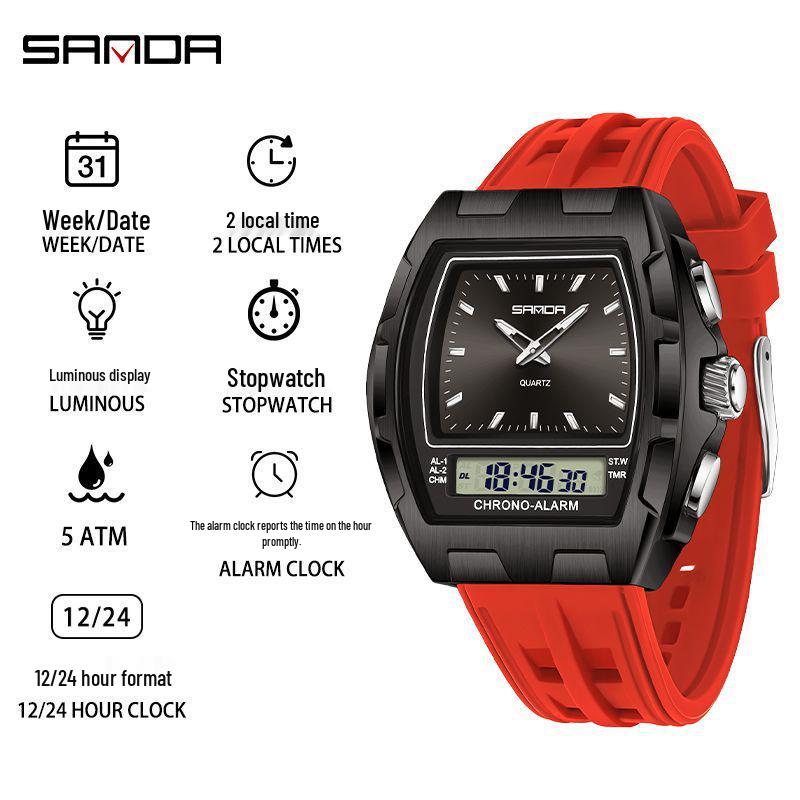 SANDA Men's Multifunctional Sports Watch - Dual Display, Waterproof, Casual & Versatile.