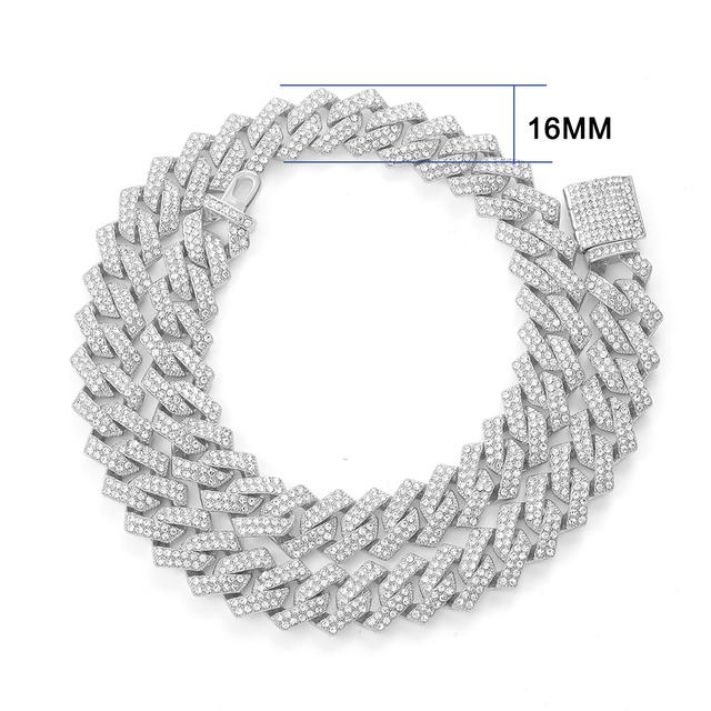 

Зубец 16 мм, кубинская цепочка, микро-паве, кубический циркон, смешанные роскошные блестящие подвески, полностью ледяные подвески, ювелирные изделия в стиле хип-хоп 18 inch (45cm)