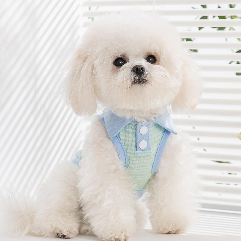 

Spring and summer thin breathable dog clothes jacquard plaid lapel traction vest small dog cat pet clothes XS (recommended weight 1-1.5kg) бонді синього кольору