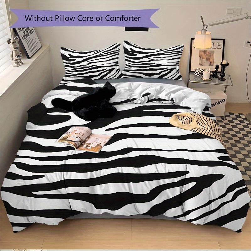 3Pcs Zebra Print Printed Bedding Set, Breathable And Soft,(Includes 1 Duvet Cover And 2 Pillowcases, Quilt Not Included) yy250815154