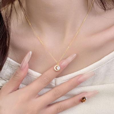 18k Gold-Plated Sterling Silver Crescent Moon Pendant Necklace for Women - Elegant Japanese Design