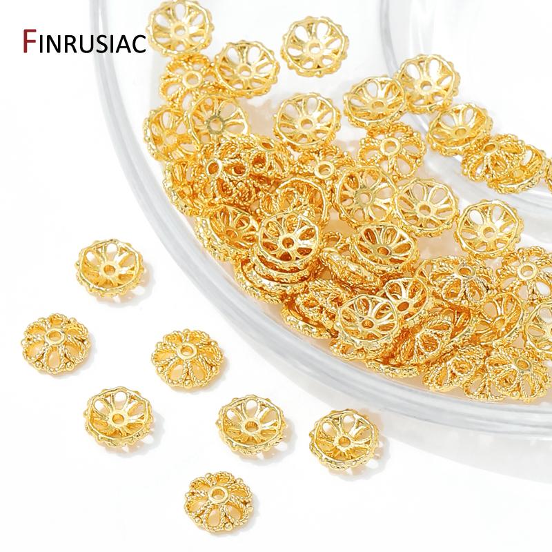 14/18K Gold Plated Brass Hollow Round Bead Caps,Flower Bead Caps For Bracelet Necklace Making Accessories,DIY Jewelry Materials