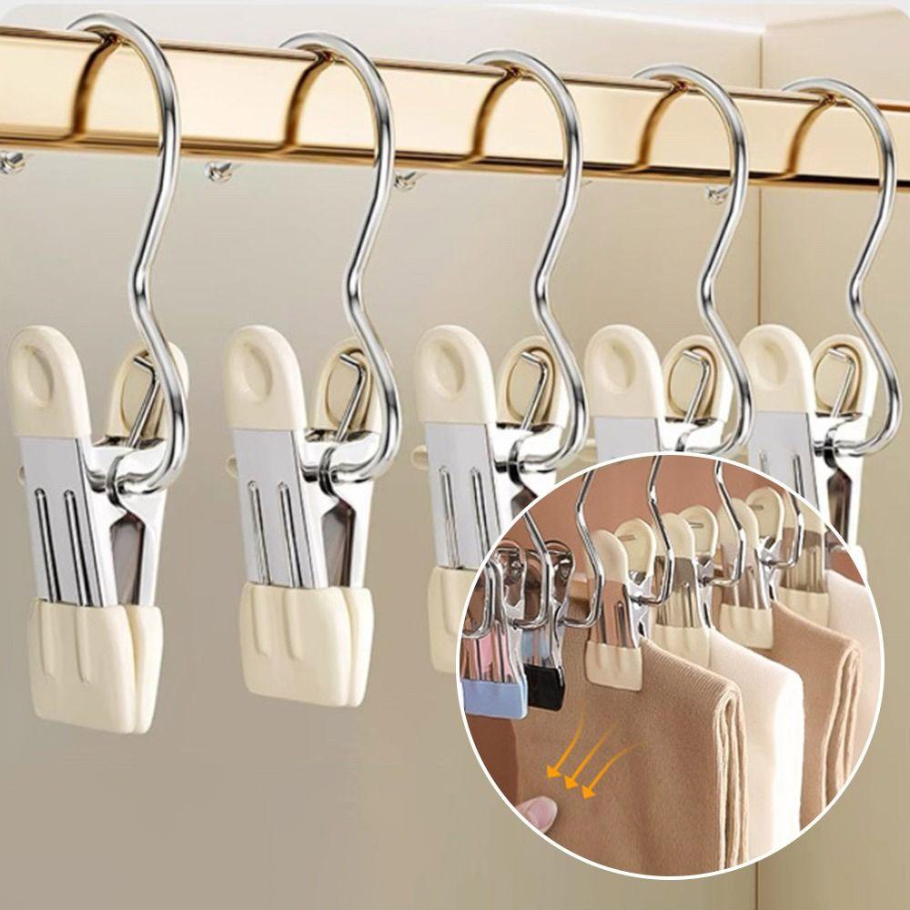 1/5/10PCS Windproof Stainless Steel Pants Clip with Hook Home Storage Rack  for Household