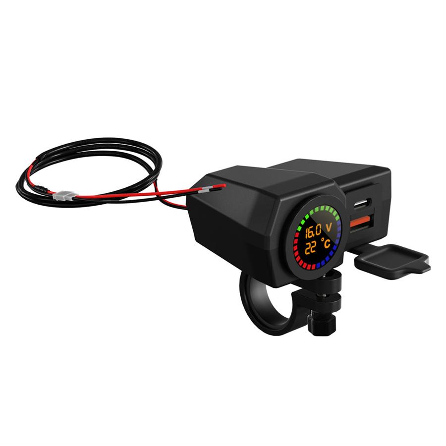 Motorcycle USB+Type-c Port Mobile Phone Charger With Temperature Voltage Display