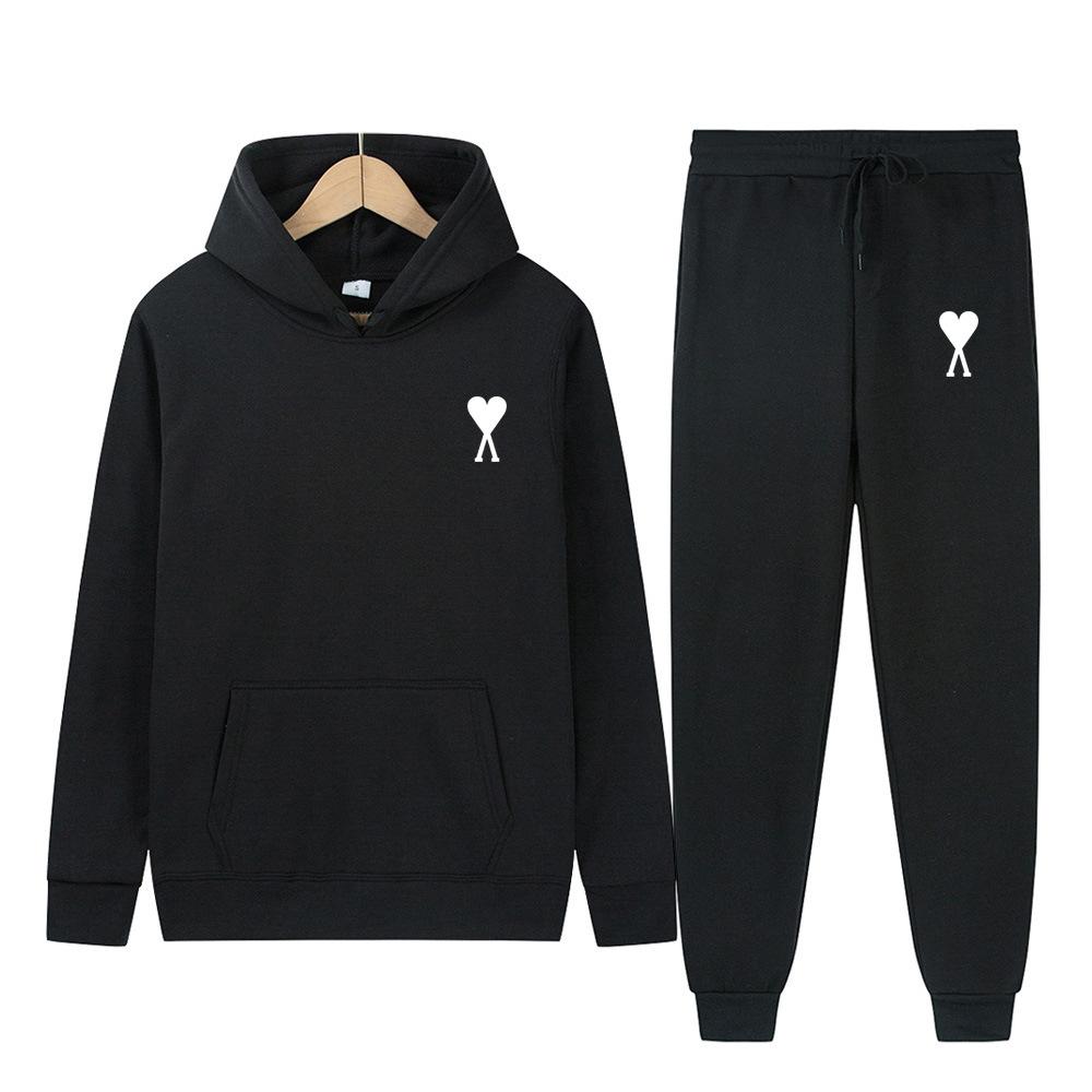 Spring Tide Brand Aml Classic Big Love Printing Men and Women the Same Couple Hooded Sweater Set