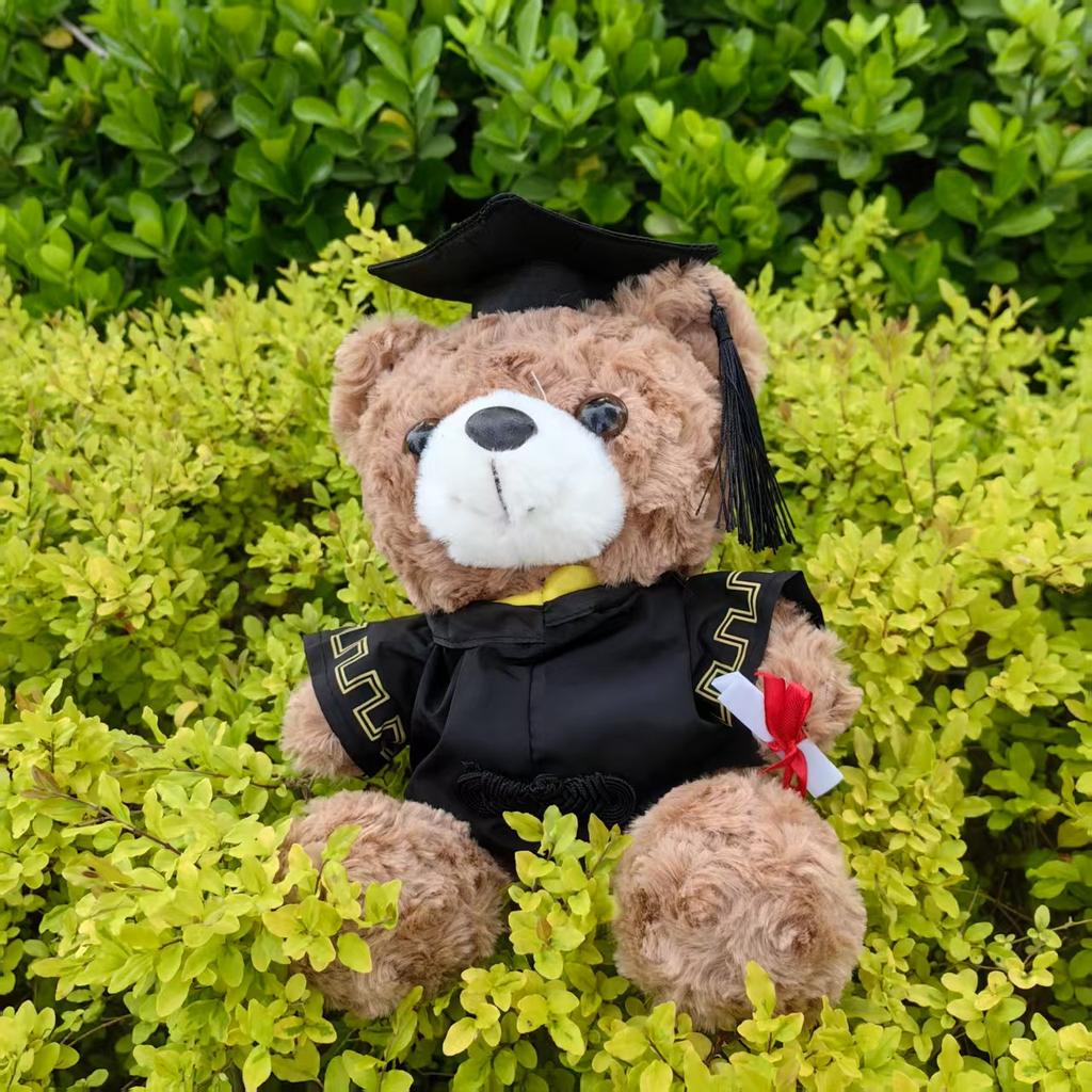Graduation Bear Student Doctoral Student White Khaki Bear Doll Twisted Flower Plush Bear College Student Souvenir