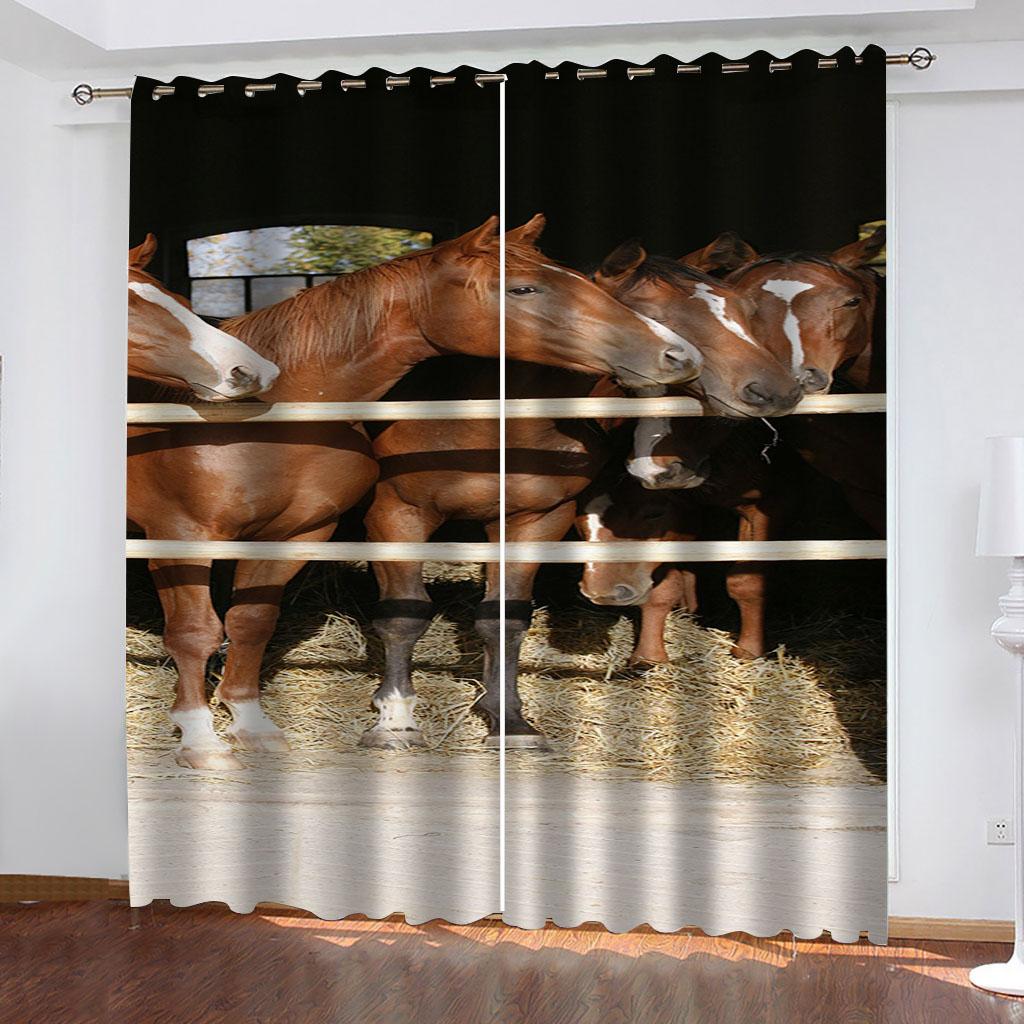 Curtains For Living Room Extra Long 3D Animal Realistic Horse Blackout Curtain, Room Curtain Bedroom Window, Balcony Drapes