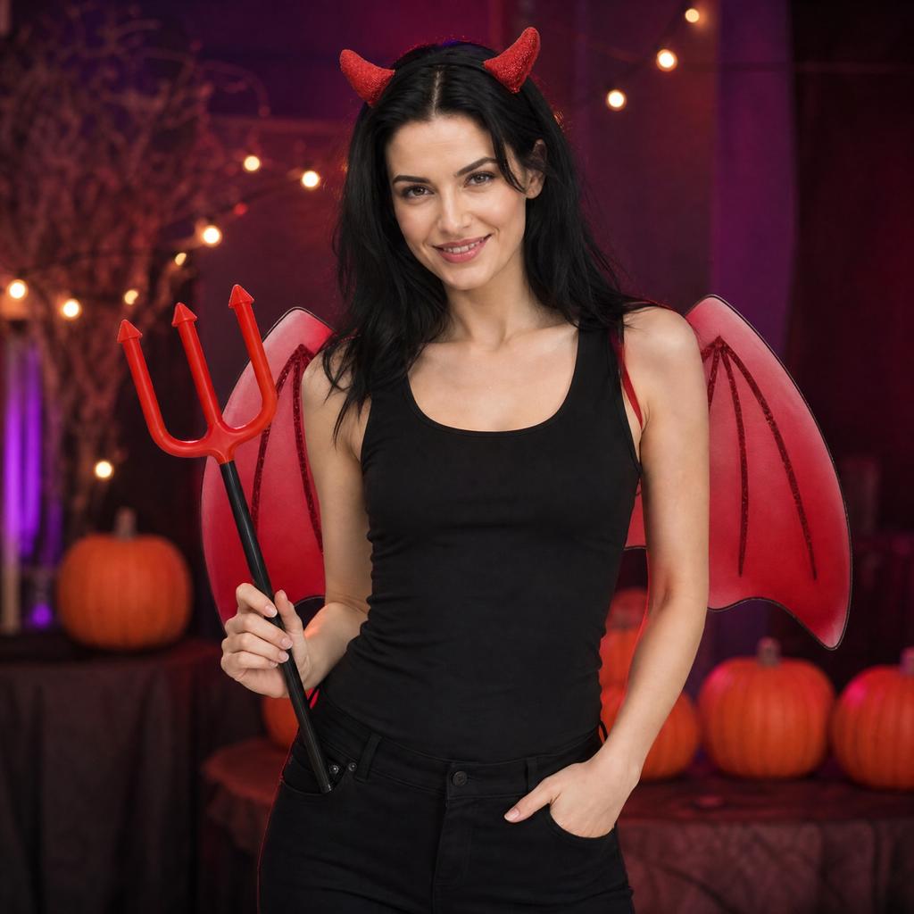 Devil Halloween Costume Accessories Set with Headband and Staff 0418G