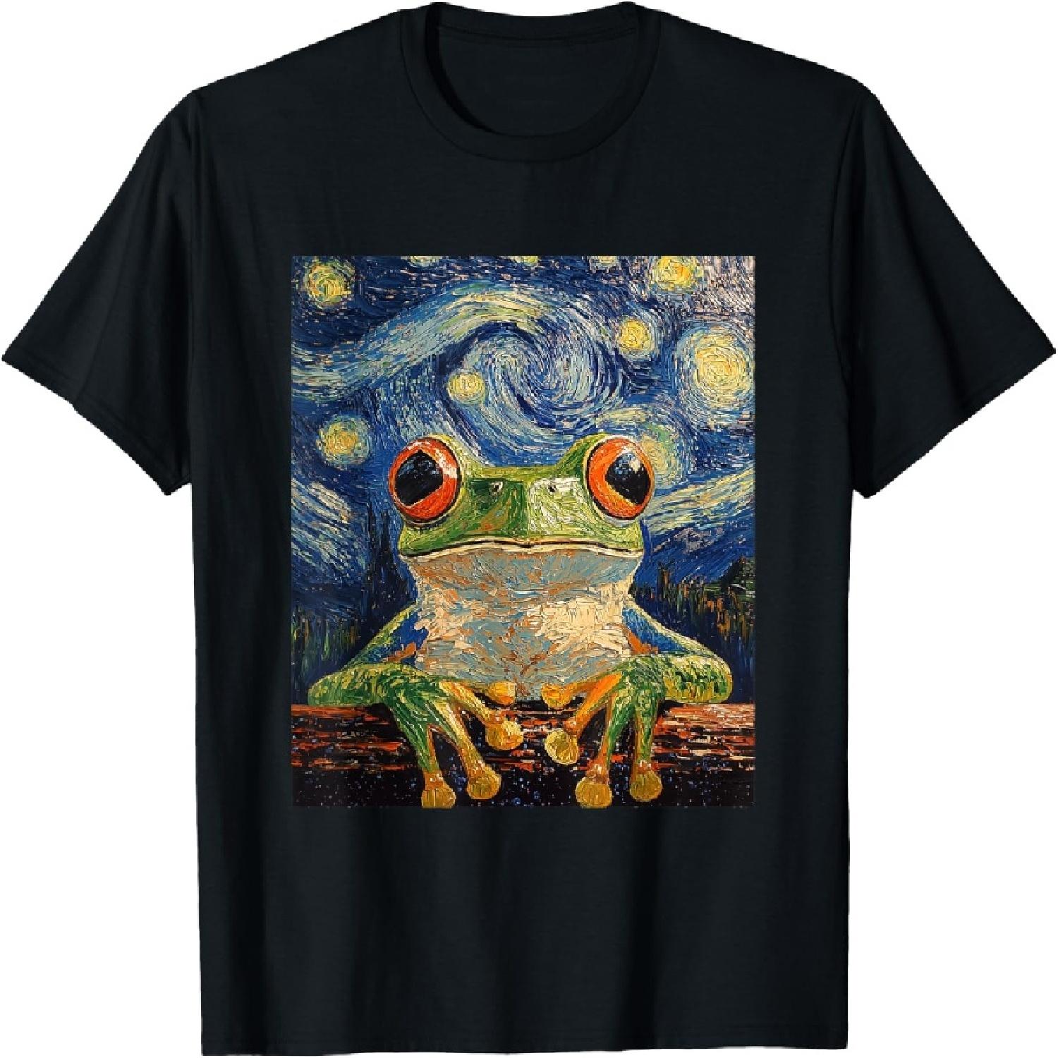 Забавная графика с лягушкой - Стиль Ван Гога - Футболка  Звездная ночь S