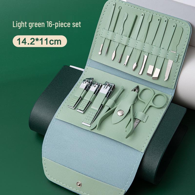 Tragbares 16-teiliges Schönheitsset: Nagelknipser, Feilen, Maniküre-Zange, Pediküre-Messer, Ohrenschmalz-Entferner, Nagelhautschieber