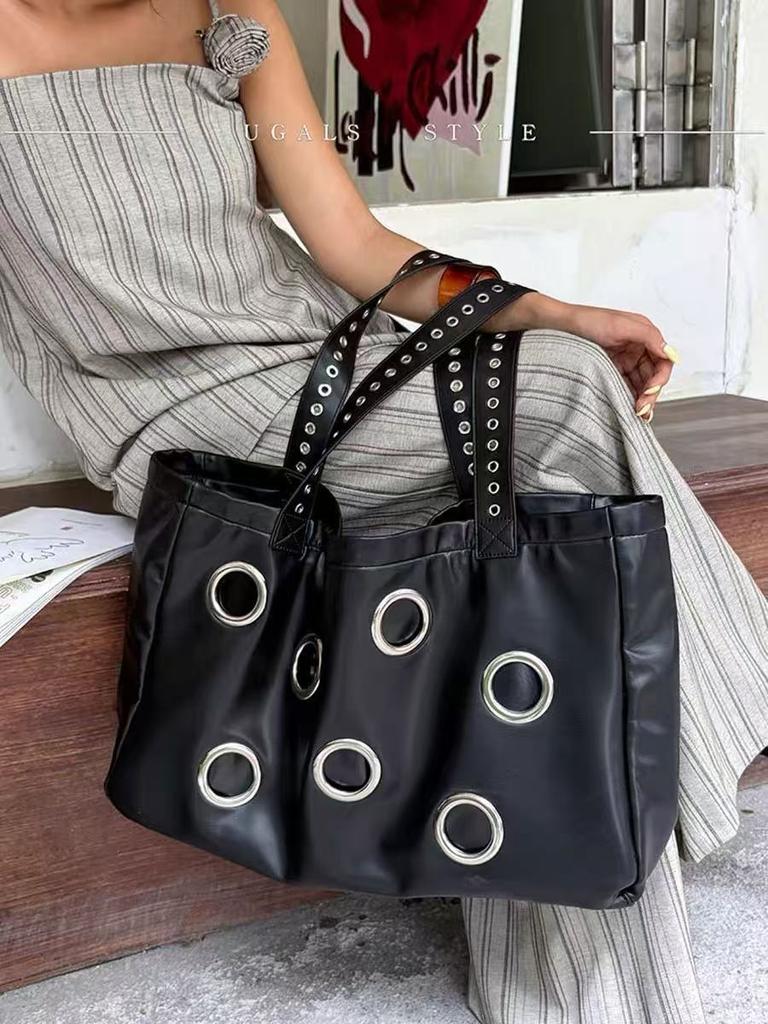 Women Tote Bag Metalpunk PU Rivet Fashion Vintage High-Capacity Shoulder Bag Handbag Girls