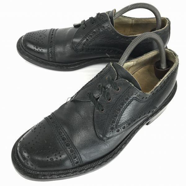 

70s-80s West Germany Vintage Lloyd Heavy Leather Punched Cap Toe 28.0 Black Dress Shoes