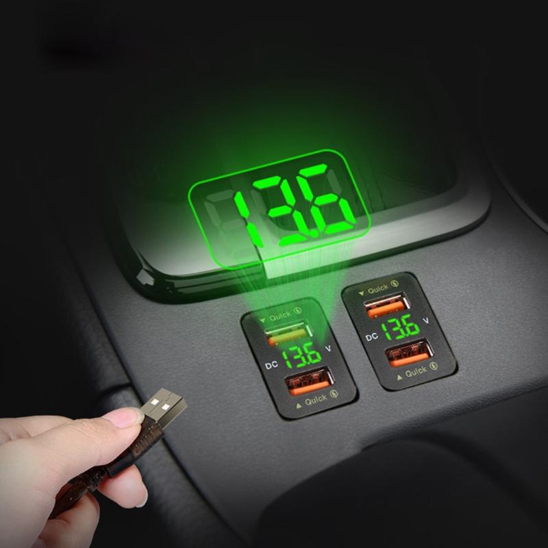 Dual USB Automotive Charger QC3.0 Phone Fast Charge Automatic Adapter LED Voltmeter Socket  12-24V