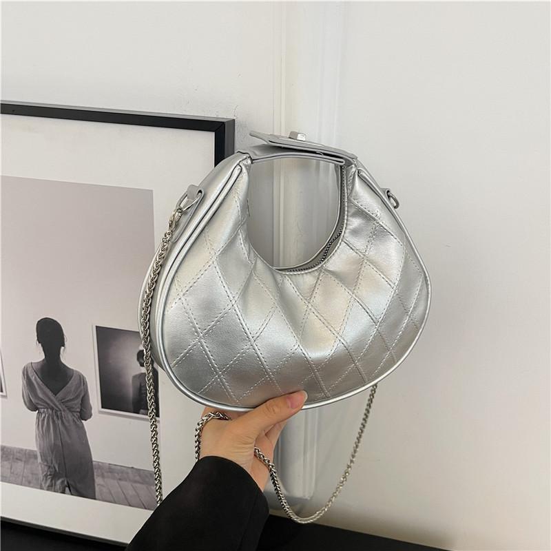 Crescent Stylish Crossbody Bag With Chain Strap And Lingge Design Daily For