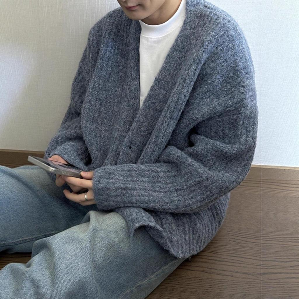 Men's High-End Retro Thick Wool Cardigan - Heavyweight Early Winter Couple's Knit Sweater