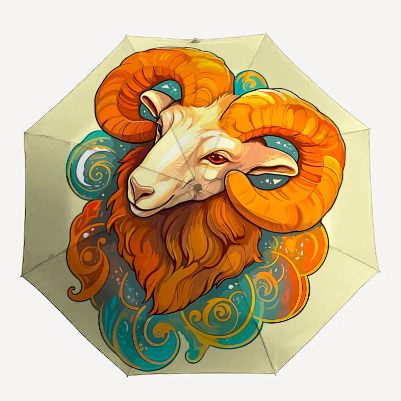 1pc Zodiac Ram Automatic Open/Close Umbrella, Portable Folding Umbrella for Travel, Themed Events, It is suitable as a gift for various festivals, Out