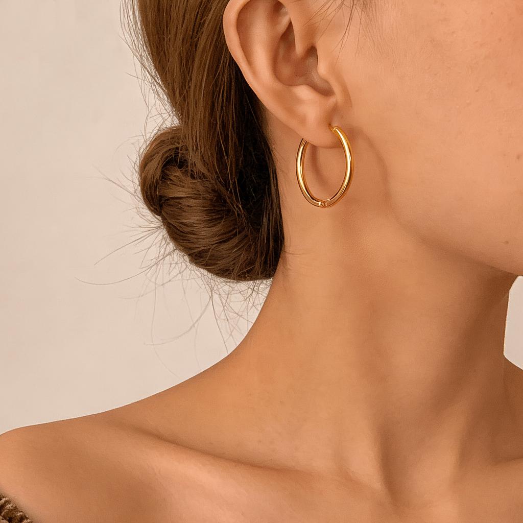 2 Pcs Stainless Steel Round Hoop Earrings Woman 20-40mm Big Circle Earrings Gold Silver Color Ear Buckle Huggie Daily Jewelry