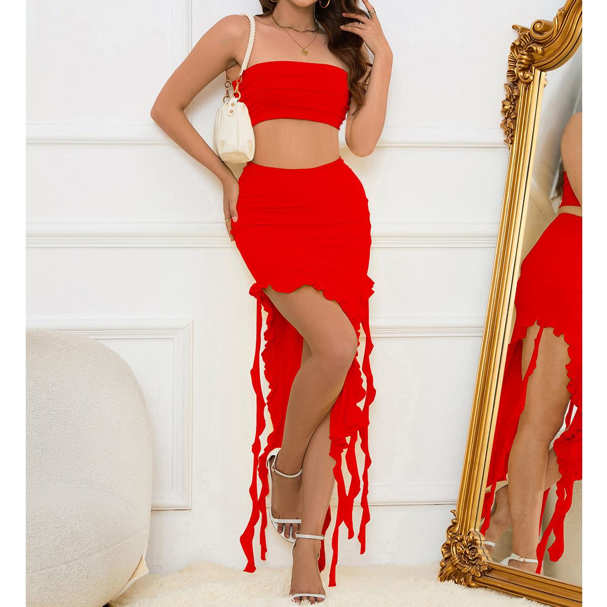 

Новая взрывная женская одежда плечо медуза кружевной костюм юбка сексуальные красотки платье L красный