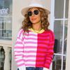 2025 New Crew Neck Sweater Color Matching Striped Contrasting Top Crew Neck Pullover Long Sleeve Knitted Sweater Women