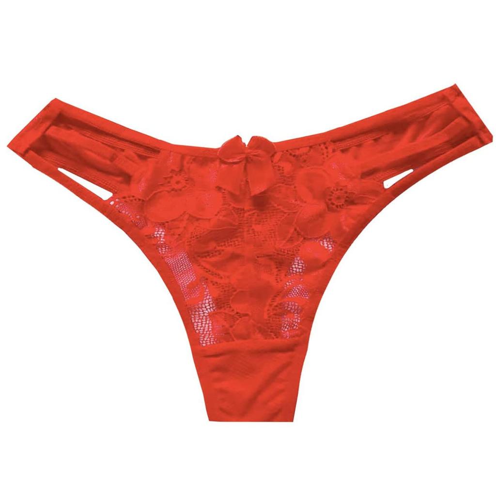 WHITE FANG Panties with Sexy TT220 Women's T-Back See-Through Ribbon, Lingerie, (Red)