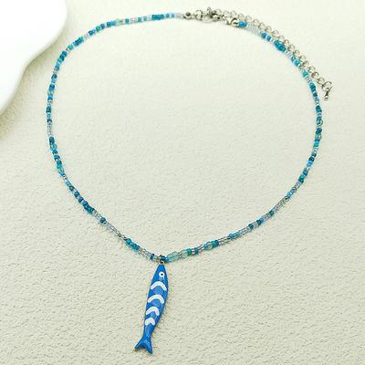 Collar Colgante de Peces de Colores Para Mujer Niña Hecho a Mano Cuentas Tejidas Color Dopamina Fiesta en la Playa Cadena de Moda Gargantilla Joyería