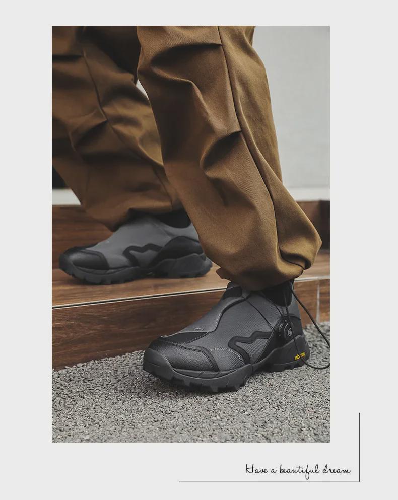 Men's Retro Thick-Soled Leather Hiking Shoes for Fall Camping