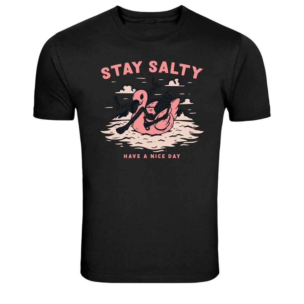 Stay Salty Skeleton Flamingo Float Humor Graphic T-Shirt