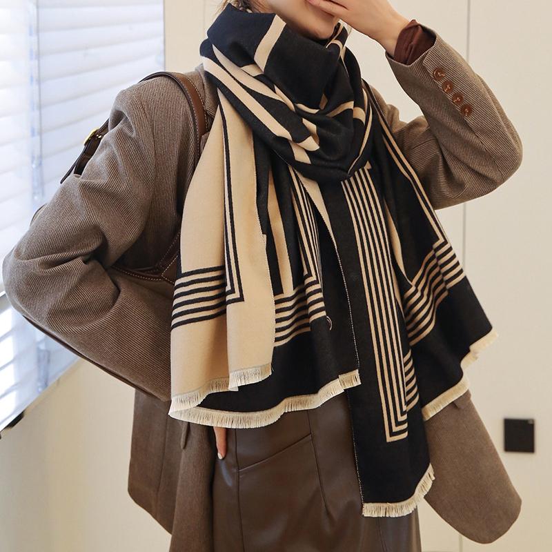 צעיף קשמיר סתיו חורף לנשים צעיף עבה דו-צדדי