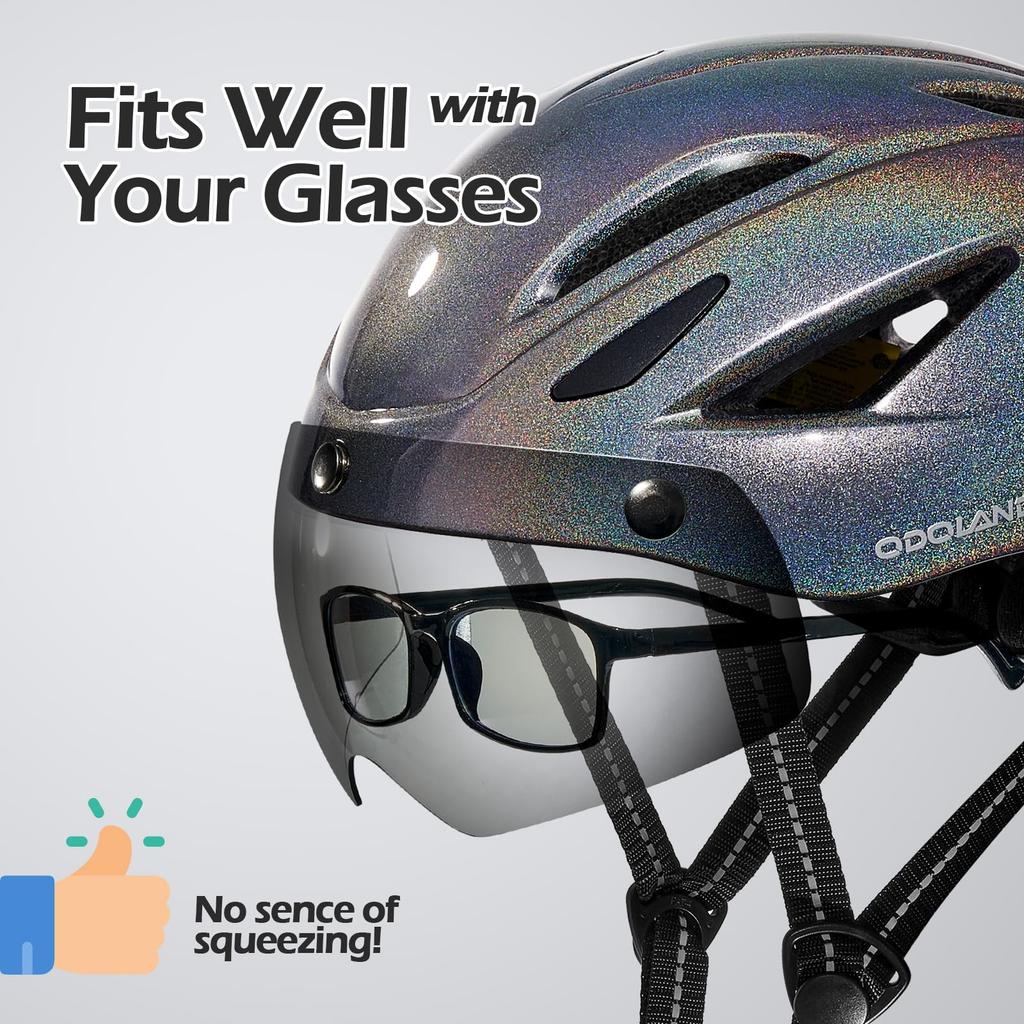 Odoland Bicycle Helmet with Magnetic High Impact Ultra High Chin Sun Adjustable City Road Sports Helmet Goggles, ASTM/CE/CPSC Certified, Rigidity,