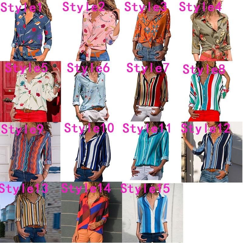 Women Autumn Striped Floral Long Sleeve Button V Neck T Shirt Casual Blouse Tops For Effortless Style And Comfort