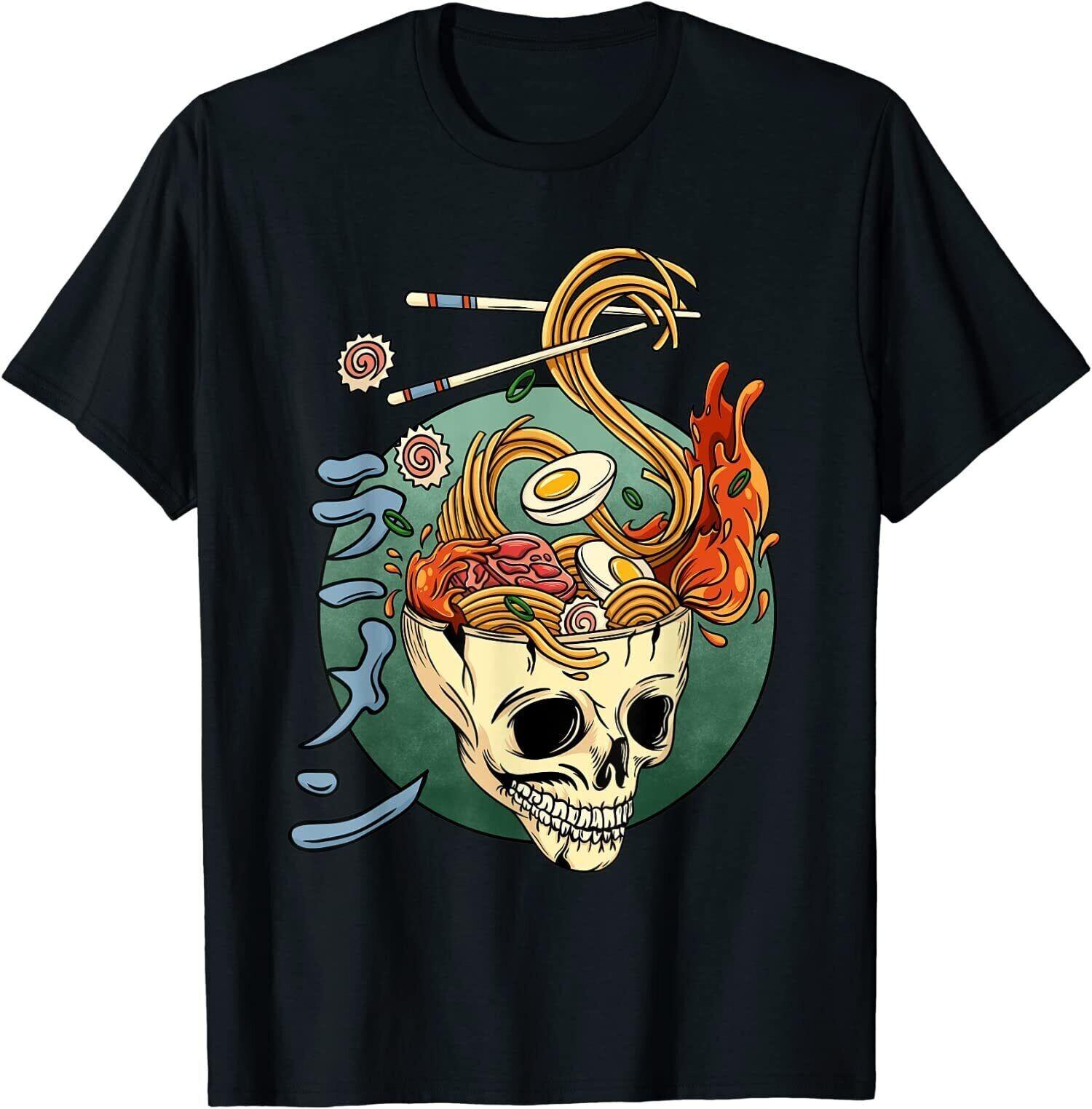 Ramen Skull Japanese Noodles Skull Anime Great Ramen Wave T-Shirt For Men S