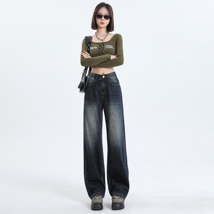 Autumn/Winter 2025 Women’s Fleece Jeans: Loose, High-Waisted, Wide-Leg, Floor-Length, Retro Slimming Pants