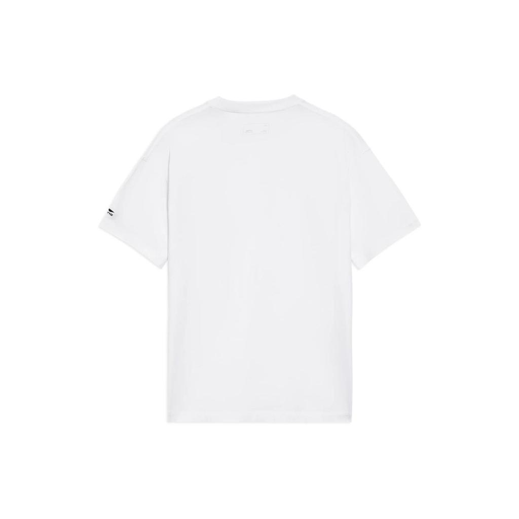 Li-Ning Seria Trendów Sportowych SS22 T-shirt z Sezonowym Nadrukiem Elementów Luźny Okrągły Dekolt Unisex Biały AHSS327-1