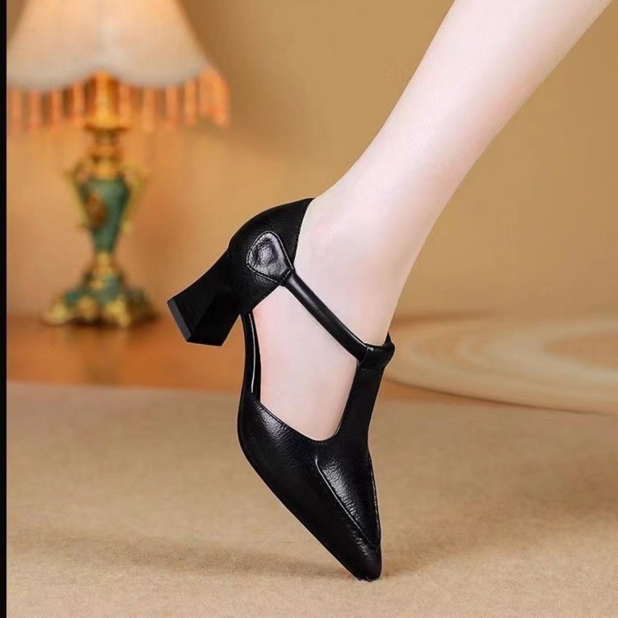 

Hot summer soft leather women s shoes one-word buckle bag head thin heel high heel elegant sandals low heel women s shoes 35
