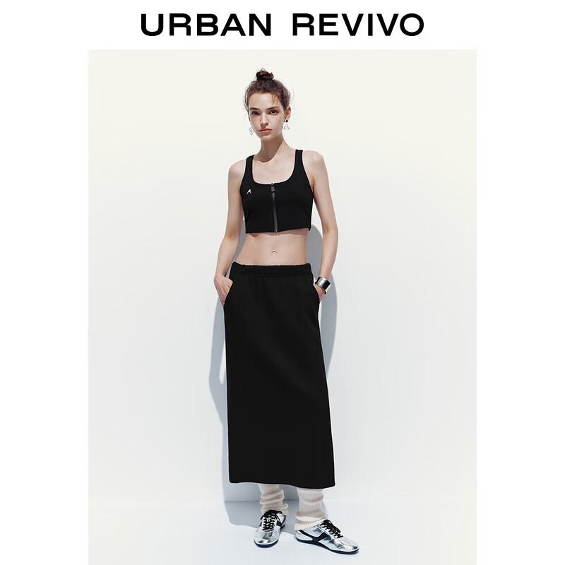 UR 2025 Women's Elastic Waist Back Slit Midi Skirt
